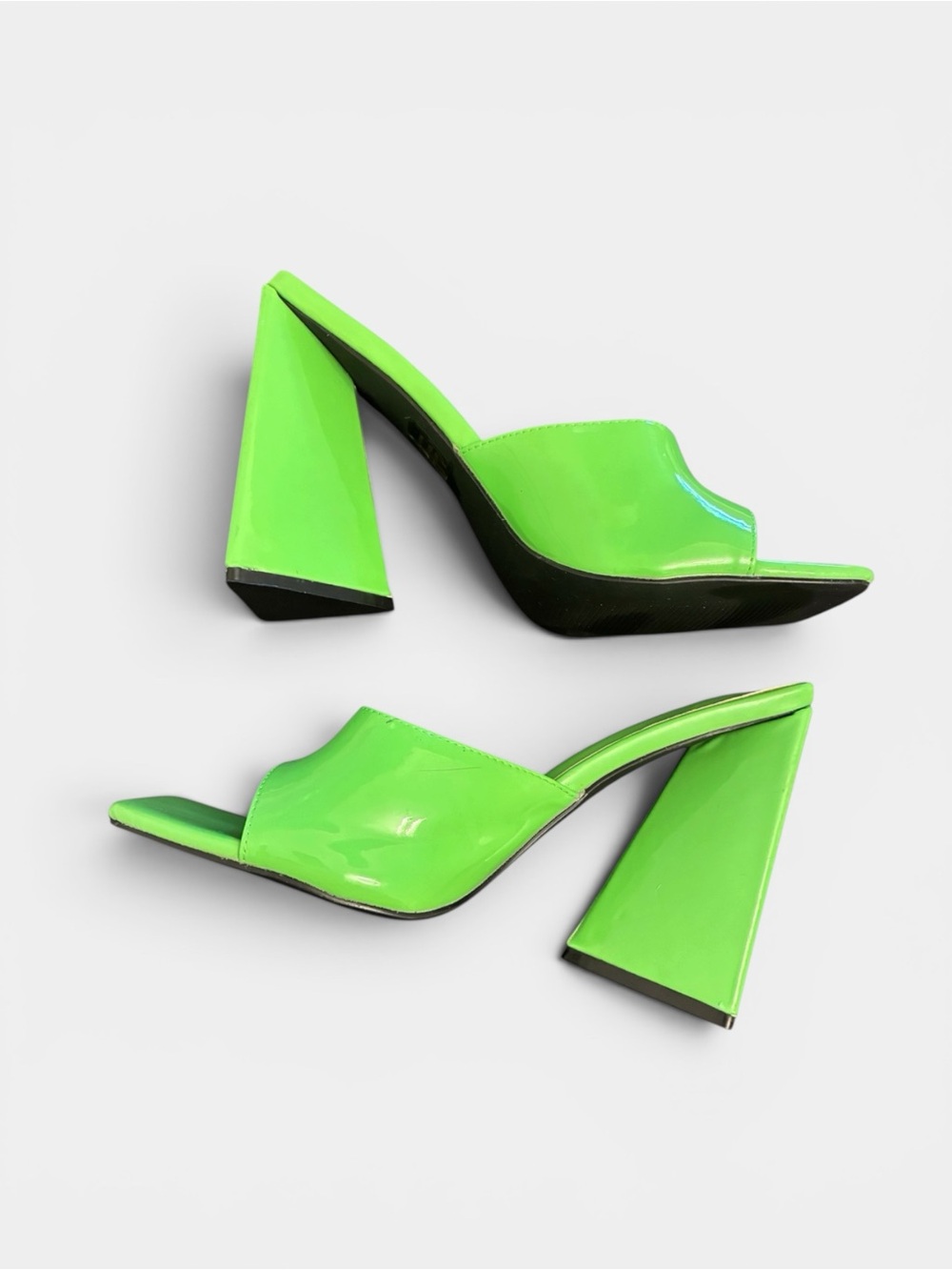 EGO Neon Green Patent Block Heel Slide Mules